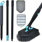 Long Handled Scrub Brush for Shower,3-in-1 Cleaning Brushes with 3 Different Function Cleaning Heads Brush for Shower Cleaning Bathroom Kitchen Walls Tub Tile (Black)