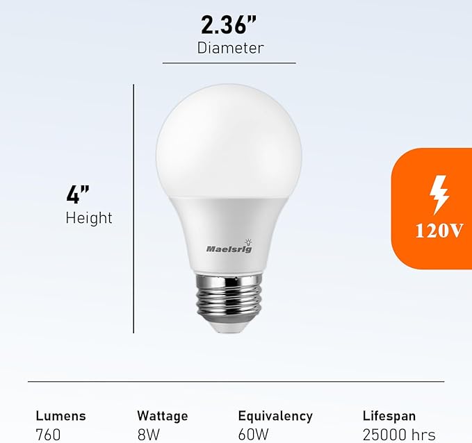 A19 LED Light Bulbs 60 Watt Equivalent, 90 CRI, Dimmable, Warm White 3000K, 760 Lumens, E26 Base, 120V, 8W LED Bulbs for Bedroom Living Room, 8-Pack