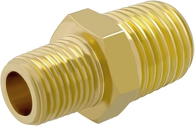 Hooshing 5PCS 1/4" to 1/8" NPT Male Brass Hex Nipple Reducing Pipe Fitting Adapter