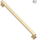 Alzassbg 6 Pack Brushed Gold Cabinet Pulls, 12-1/2 Inch(320mm) Hole Centers Cabinet Handles Square Kitchen Hardware for Cabinets AL3046BG