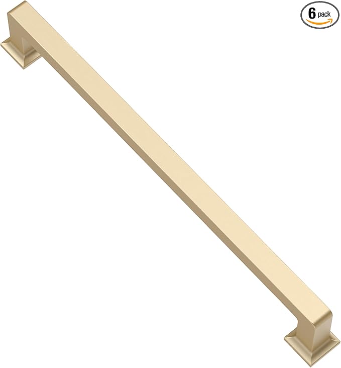 Alzassbg 6 Pack Brushed Gold Cabinet Pulls, 10 Inch(256mm) Hole Centers Cabinet Handles Square Kitchen Hardware for Cabinets AL3046BG