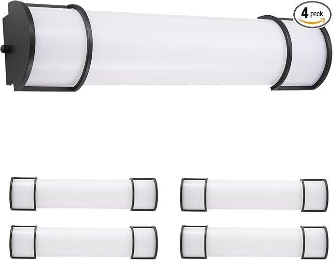 ASD LED 24" Vanity Flush Mount Light Fixture, Linear Bathroom Lighting Bar | 3CCT, Dimmable, Energy Star, ETL Listed | 25W 1950LM 3000-5000K 120V | Long Bath Wall Sconce Over Mirror | Black, 4 Pack