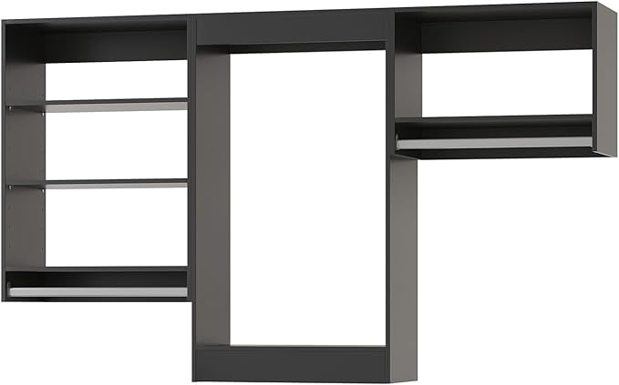 Modular Closet System, 78" Wide Organizer With Hanging Shelving, Wood Tower Storage for Walk In Closets, Wall Mounted Wardrobe Kit, Bedroom, Black