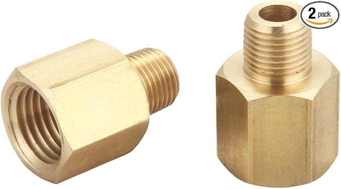 1/8 Inch NPT Male to 1/8 Inch NPT Female Pipe Reducer Adapter, Brass Pipe Extension Fittings, Thread 0.375" OD to 0.375" ID, Pack of 2