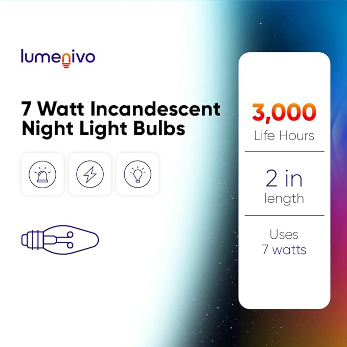 lumenivo 7 Watt Night Light Bulbs for Electric Window Candle Lamps, Salt Lamps, Christmas Villages, Chandeliers Replacement for Creative Hobbies E12 Base C7 Light Bulbs - Clear – 120V - 12 Pack