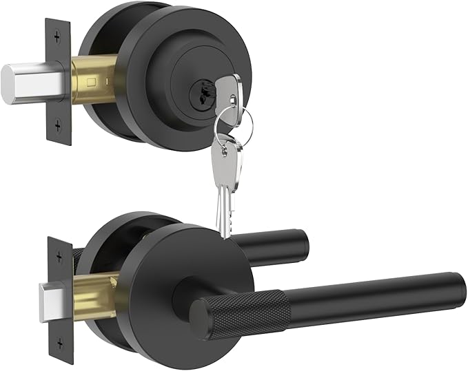 Asidrama Premium Black Zinc-Alloy Front Door Lock Set: Double Cylinder Deadbolt, Heavy Duty Security Handleset for Left/Right Exterior Doors, Universal Entry Locks (2 Pack)