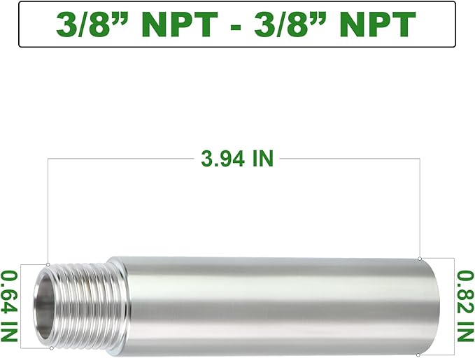 TAISHER 2PCS Stainless Steel Pipe Fittings, 3/8" NPT Male x 3/8" NPT Female Threaded, 4" Length Nipple Cast Pipe