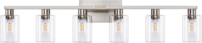 6-Light Bathroom Light Fixtures, Vanity with Clear Glass, Brushed Nickel Lighting Fixtures Over Mirror, 42inch Large Lights for Bathroom