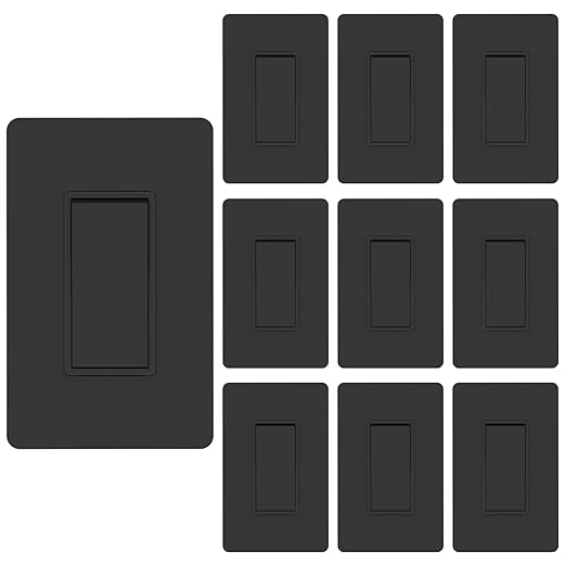 ThunderWay Matte Black Single Pole Decorator Light Switch with Screwless Wall Plate, 15 A 120/277 V, ON/Off Rocker Paddle Interrupter, Self-Grounding, Residential Grade,UL Listed (10 Pack)