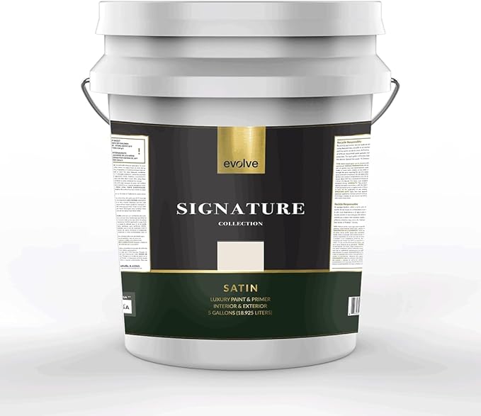 EVOLVE Signature Paint & Primer: Luxury Paint & Primer for Indoor & Outdoor Surfaces, Minimal Odor, Satin Sheen (Canvas White, 5 Gallon)