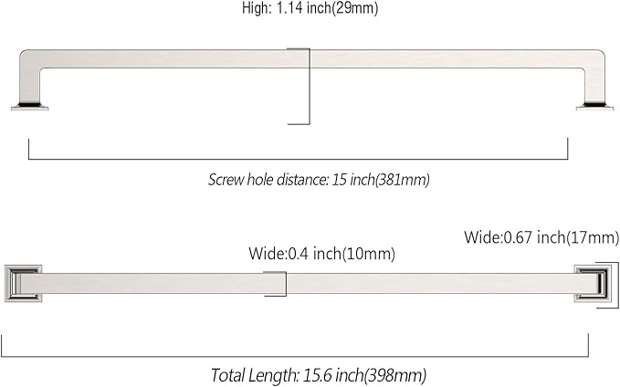 FILTA Cabinet Handles 15 Inch 6 Pack Brushed Nickel Cabinet Pulls for Kitchen Metal Drawer Pulls Modern Cabient Hardware Cupboard Handles