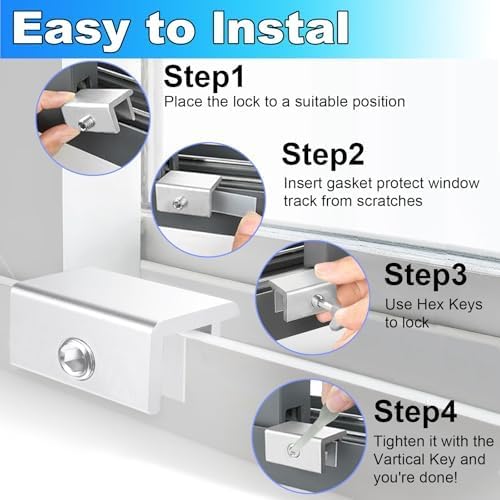 [10 Sets] Sliding Window Lock with Key Aluminum Alloy Adjustable Security Lock (Silver) Single Hole Quick Installation Anti-Theft and Anti-Theft Suitable for Vertical/Horizontal Windows