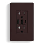 ELEGRP USB Outlets Receptacles, 3-Port Wall Outlet, 30W 6.0A Electrical Outlet, 15 Amp Tamper-Resistant Outlet with Type C Ports, UL Listed, Wall Plate Included, 1 Pack, Matte Brown