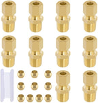 Brass Compression Tube Fitting, Straight Coupling Adapter, 10 PCS 1/4" OD x 1/4" NPT Male Union Connector 1/4" OD Compression x 1/4" NPT Male & 10 PCS Compression Sleeves Ferrules