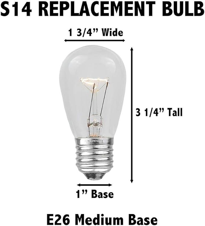 Novelty Lights 25 Pack S14 Outdoor Patio Edison Replacement Bulbs, E27 Medium Base, Blue, 11 Watt