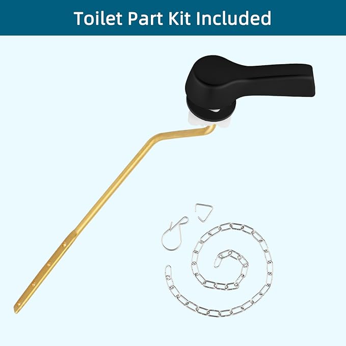 Hygie Rinse Metal Toilet Handle Lever Flush Replacement, Universal Side Mount Toilet Handle with Stainless Steel Flapper Chains, Toilet Repair Kit, Matteblack