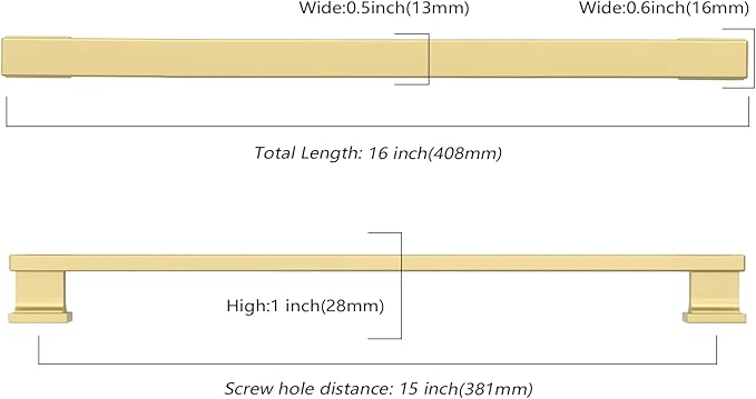 Asidrama 6 Pack 15 Inch(381mm) Brushed Gold Kitchen Cabinet Handles, Cabinet Pulls Kitchen Cabinet Hardware for Cupboard Drawer Pulls