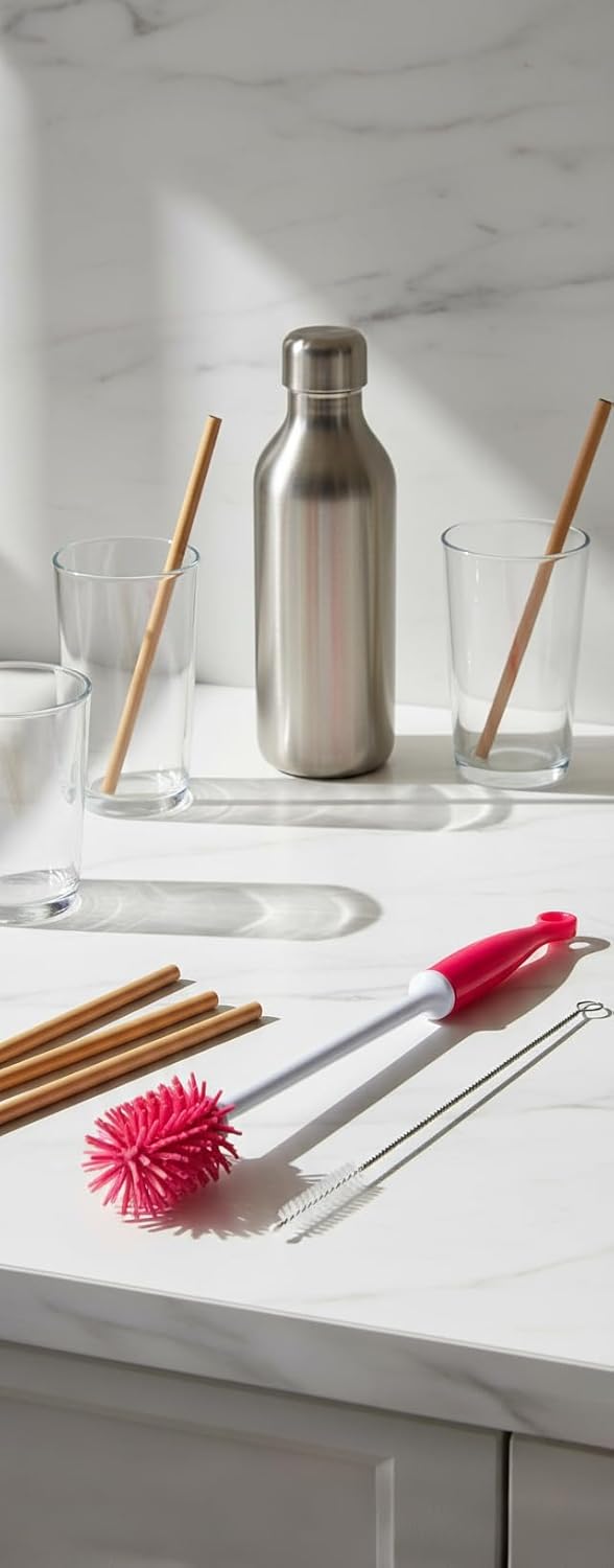 Bottle Brush Set 2-Pack – Cup & Flexible Straw Cleaning Brushes for Water Bottles, Tumblers, Reusable Straws, Baby Bottles & Narrow Glasses