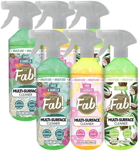 HOUSE OF FAB! Multi Surface Cleaner Spray, Fragranced Multi Use, All Purpose Cleaning Spray, All Purpose Cleaner, Effectively Cleans Surfaces, 25.4 FL OZ, 6 Pack, Sweet