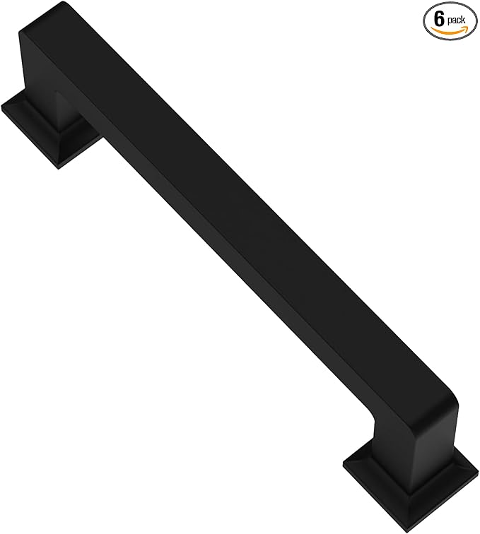 Alzassbg 6 Pack Matt Black Cabinet Pulls, 3-3/4 Inch(96mm) Hole Centers Cabinet Handles Square Kitchen Hardware for Cabinets AL3046MB