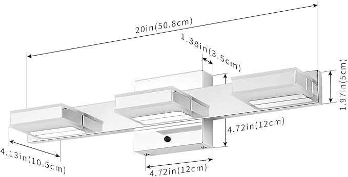mirrea 20" LED Chrome Vanity Light 3000K/4000K/5000K CCT Adjustable 3 Light Bathroom Light Fixture Over Mirror