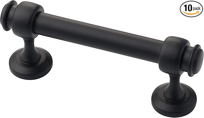 Alzassbg 10 Pack Matt Black Cabinet Pulls, 3 Inch(76mm) Hole Centers Cabinet Handles Kitchen Hardware Straight Bar for Cabinets and Drawer AL3082MB