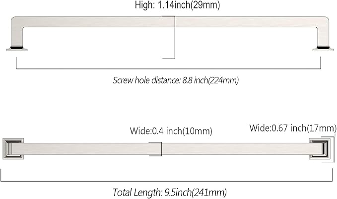FILTA Cabinet Handles 8.8 Inch 10 Pack Brushed Nickel Cabinet Pulls for Kitchen Metal Drawer Pulls Modern Cabient Hardware Cupboard Handles