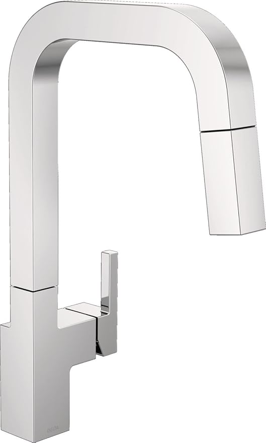 Delta Junction Chrome Kitchen Faucet with Pull Down Sprayer, Modern Single Hole Kitchen Sink Faucet, Single Handle, Chrome 19825LF