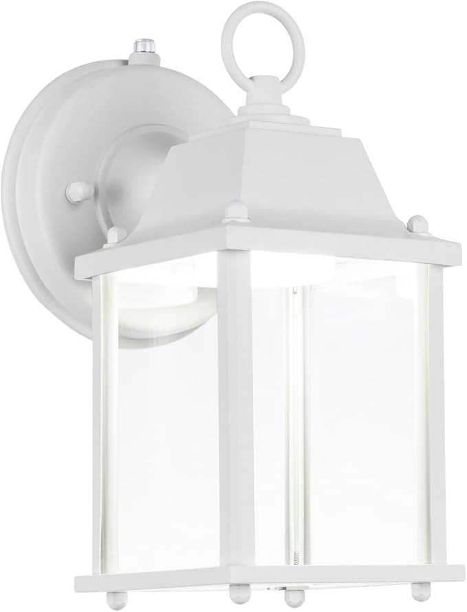 LIT-PaTH Dusk to Dawn Outdoor Wall Lantern, LED Wall Sconce, 5000K Daylight White, 9.5W, 800 Lumen, Aluminum Housing Plus Glass, Outdoor Rated, 2-Pack, White