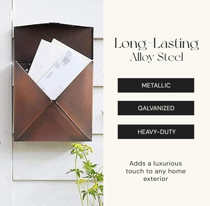 NACH Mailboxes for Outside Wall Mount, 10 x 10 x 4 inch Antique Copper Mail Boxes for House Outside, Waterproof Mailboxes for Outside - Chicago Style Mail Box