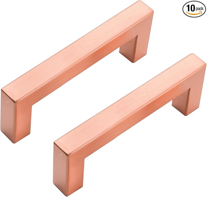 10 Pack Cabinet Pulls 3 Inch Hole Centers Brushed Copper Square Cabinet Handles Dresser Drawer Pulls Modern Bathroom Cupboard Handles Stainless Steel Kitchen Cabinet Hardware