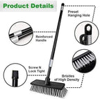 Floor Scrubbing Brush Stiff Bristles with 49.6 inches Telescopic Long Handle, Yard Brush Concrete Broom for Cleaning Garden, Patio Bathroom, Kitchen, Garage, Deck, Tile, Marble, Stone, Wood Floors