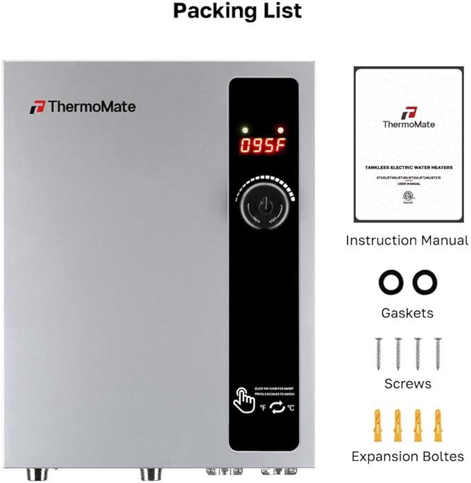 Tankless Water Heater Electric 27kW at 240 Volt, ThermoMate On Demand Instant Hot Water Heater Up to 6.4GMP, Self-Modulating Energy Saving for Residential Indoor Shower, Draw 114Amp