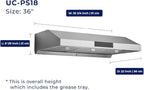 Hauslane Range Hood 36 Inch - Under Cabinet Range Hood, Stainless Steel Hood, Vent Hood 36 Inches, Stove Vent Hood for Kitchen, Kitchen Vent Hoods 36 Inch with LED - Chef Series PS18