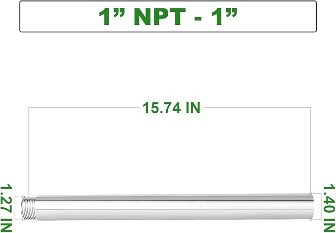 TAISHER 1PCS Stainless Steel Pipe Fittings, 1" NPT Male x 1" NPT Female Threaded, 16" Length Nipple Cast Pipe