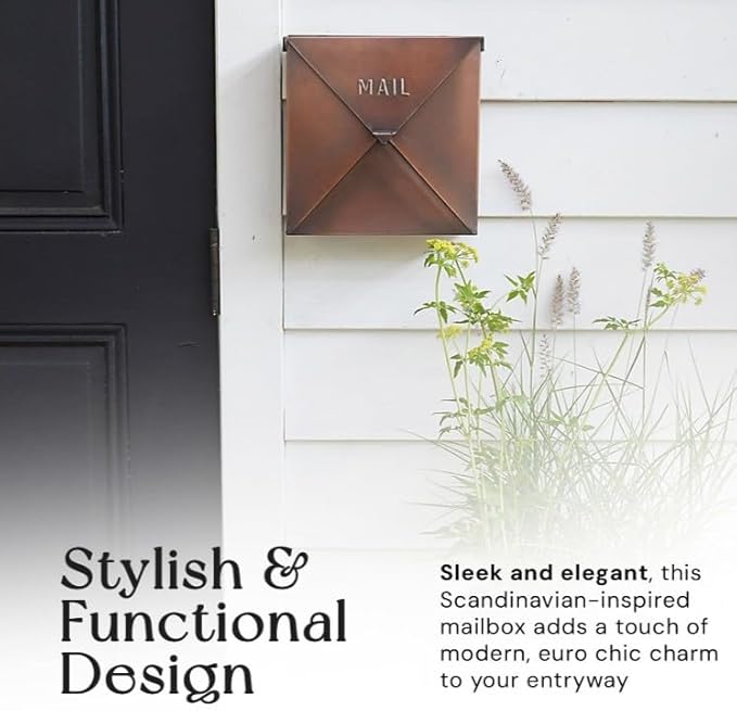 NACH Mailboxes for Outside Wall Mount, 10 x 10 x 4 inch Antique Copper Mail Boxes for House Outside, Waterproof Mailboxes for Outside - Chicago Style Mail Box