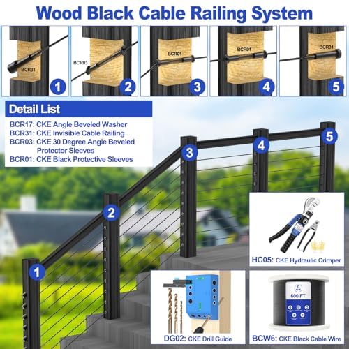 CKE 30 Pack Black Invisible Cable Railing Kit, T316 Stainless Steel Swage Tensioner Terminal for 1/8" Cable Railing System, Invisible Receiver and Stud End Hardware for 2x2 Wood & Metal Post BCR31