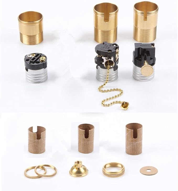 2 Pack Solid Brass Light Socket with 2 Socket Rings, Removable Turn Knob Version, Top Quality Supplies for Handmade Lighting, Lamps, Pendants etc (Natural Brass-Switch)