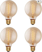 G25(G80) Globe Bulb Edison Light Bulbs, 60W Retro Incandescent Bulb, E26 Medium Base, 240 Lumens 2100K Warm White, Dimmable Home Light-4Pack