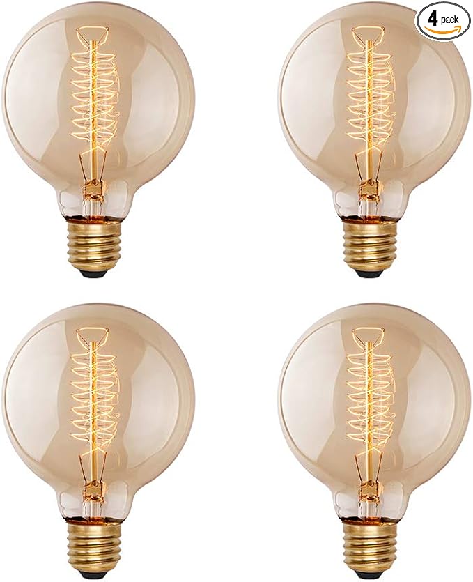 G25(G80) Globe Bulb Edison Light Bulbs, 60W Retro Incandescent Bulb, E26 Medium Base, 240 Lumens 2100K Warm White, Dimmable Home Light-4Pack