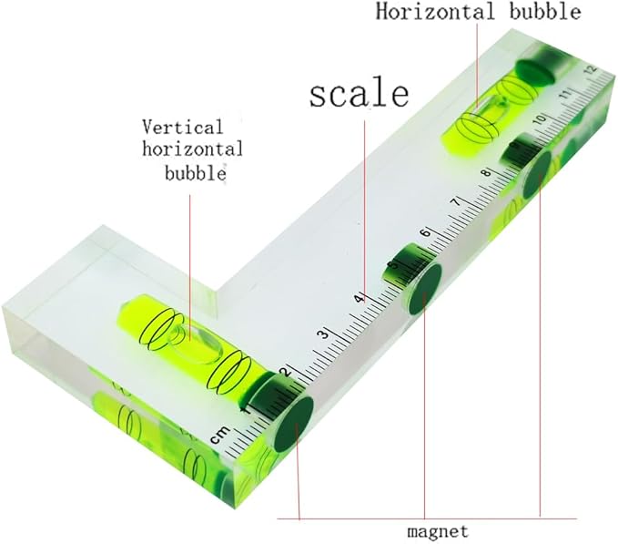 Transparent Rectangular high-Precision L-Shaped Level Integrated Small Household Magnetic Water Level (green, 120 * 51 * 13mm)