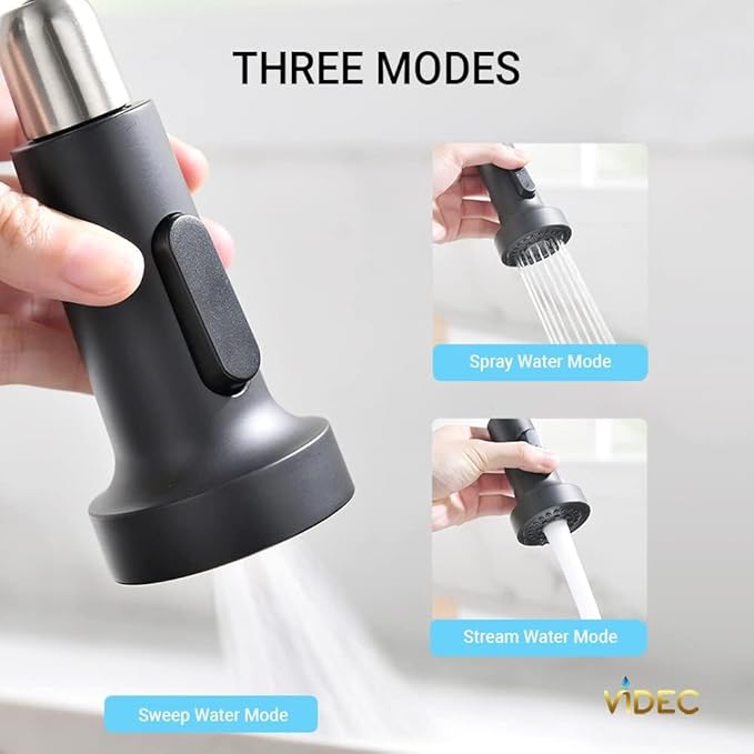 Smart Kitchen Faucet, 3 Modes Pull Down Sprayer, Touch On Sensor Activated, LED Temperature Control, 360-Degree Rotation, 1 or 3 Hole Deck Plate. 10-Year Warranty. (KW-66GR, Brushed Gold/Black)