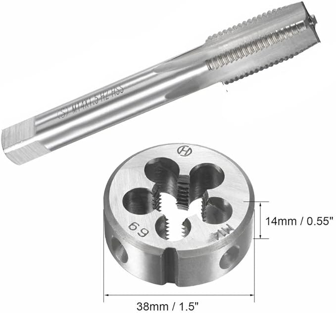 14mm x 1.25 HSS Metric Tap and Die Set Right Hand Thread,Tapping DIY Tool 3pcs (M14 x 1.25mm)