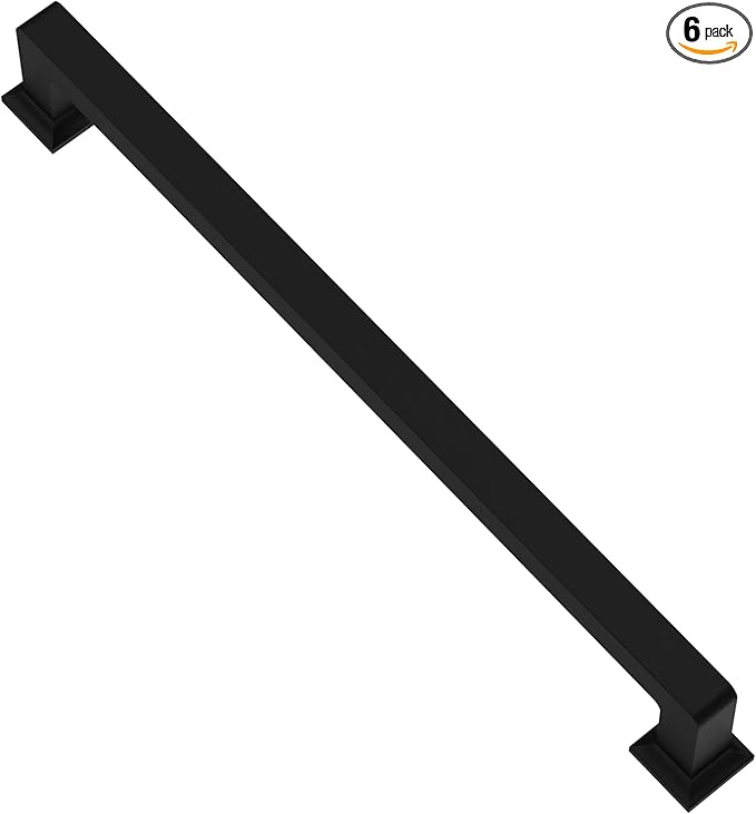 Alzassbg 6 Pack Matt Black Cabinet Pulls, 12-1/2 Inch(320mm) Hole Centers Cabinet Handles Square Kitchen Hardware for Cabinets AL3046MB