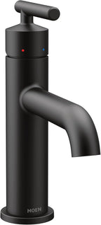 Moen Gibson Matte Black One-Handle Single Hole Modern Bathroom Sink Faucet with Optional Deckplate, Bathroom Faucets for Sink 1-hole Deck Mounted Setup, 6145BL