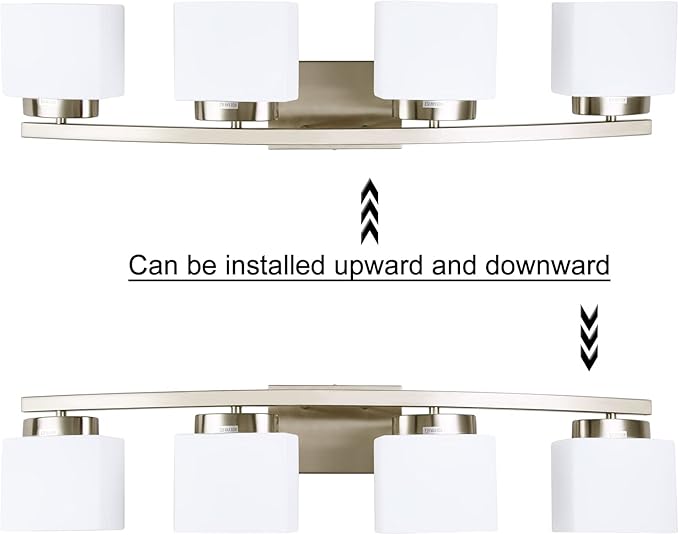 4-Light Brushed Nickel Vanity Light Fixture with White Glass Shade for Bathroom Over Mirror, 31.5 Inches