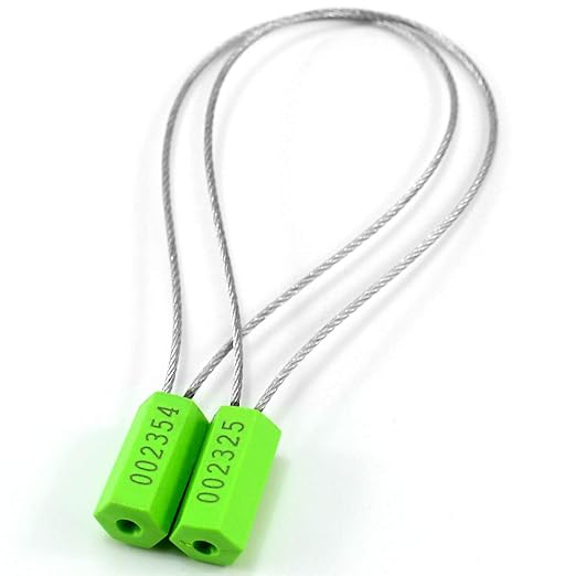 100 Green Pull Tight Steel Cable Tie Seals (Numbered)