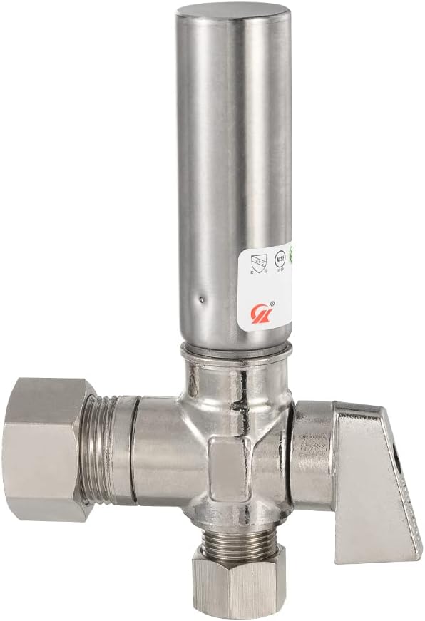 EFIELD 1/4 Turn Stop Angle Valve, 1/2" Nominal (5/8" OD) Compression x 3/8" OD With Stainless Steel Water Hammer Arrestor Chrome Plated Brass,(ARSTRVLV001)