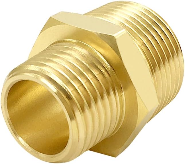 Hooshing 3/4" NPT Male to 1/2" NPT Male Reducer Hex Nipple Brass Pipe Fitting Adapter for Plumbing, 2 Pack