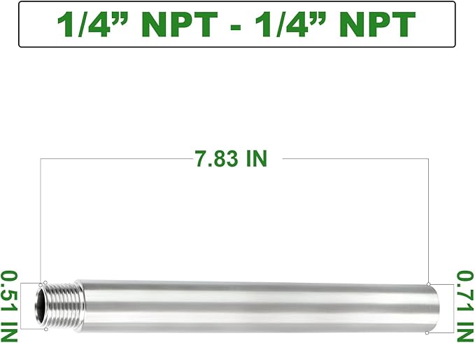 TAISHER 2PCS Stainless Steel Pipe Fittings, 1/4" NPT Male x 1/4" NPT Female Threaded, 8" Length Nipple Cast Pipe